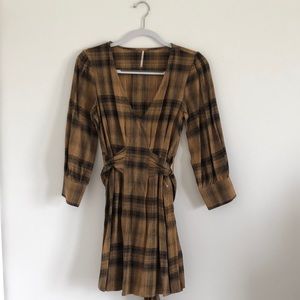 Free People Plaid Long Sleeve Mini Dress